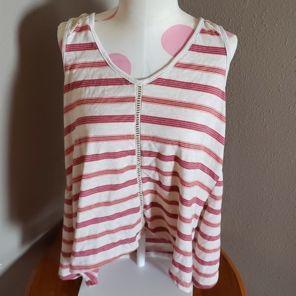 Copper keys Striped waterfall handkerchief Floral Lace Boho Festival tank top